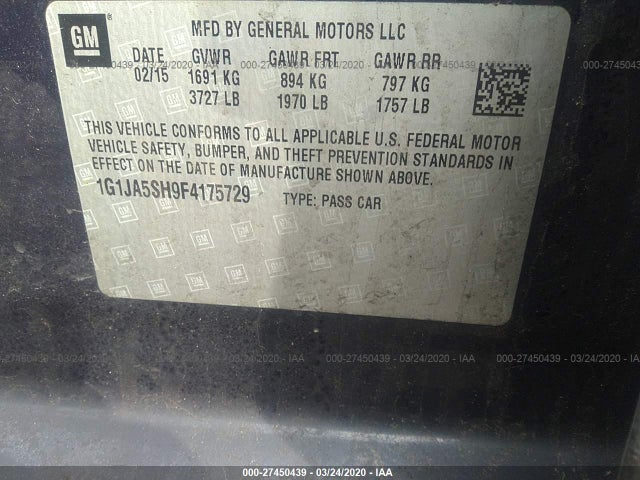 Chevrolet Sonic Ls Auto 2015 1G1JA5SH9F4175729 Image 9