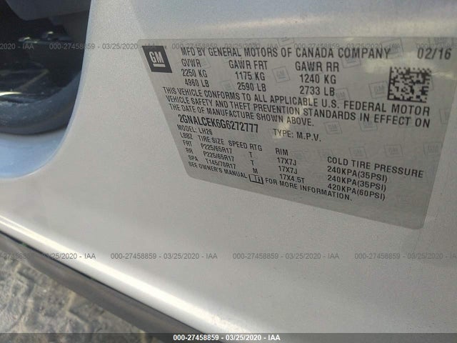 Chevrolet EQUINOX LT 2016 2GNALCEK6G6272777 Image 9