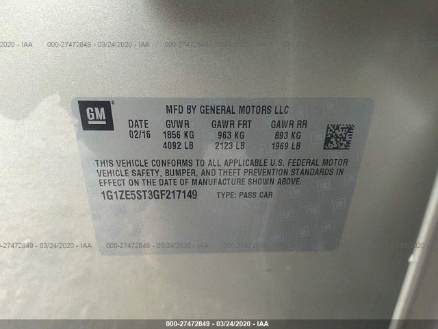 1G1ZE5ST3GF217149 Chevrolet MALIBU 1LT
