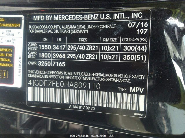 Mercedes-Benz GLS 2017 4JGDF7FE0HA809110 Image 9