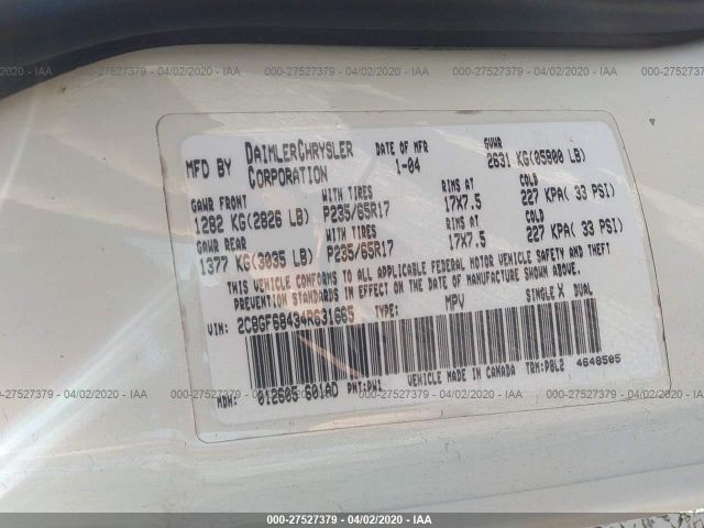 2004 CHRYSLER PACIFICA 2C8GF68434R631665 Photo 8