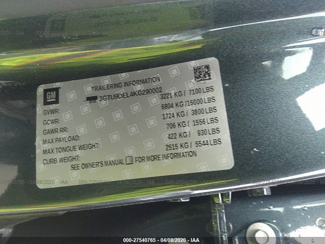 2019 GMC Sierra 1500, VIN: 3GTU9DEL4KG290002
