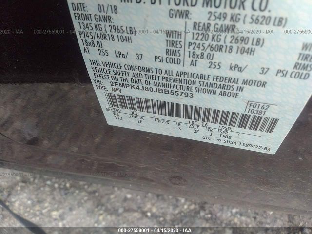 2FMPK4J80JBB55793 Ford EDGE SEL