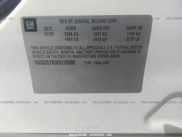 2008 CADILLAC STS 1G6DZ67A380170988 Photo 8