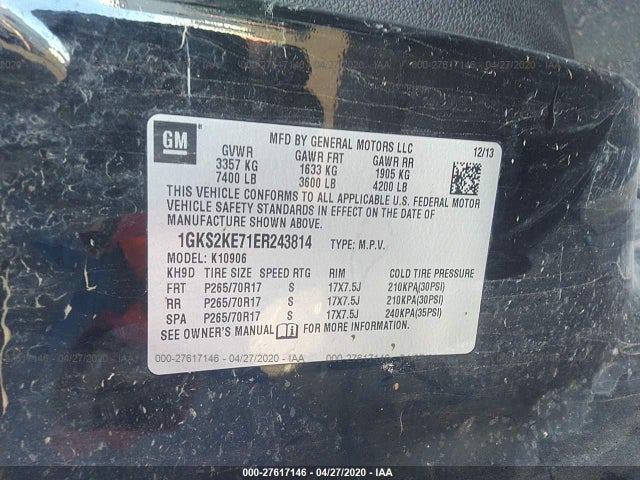 1GKS2KE71ER243814 GMC Yukon Xl 1500 Slt