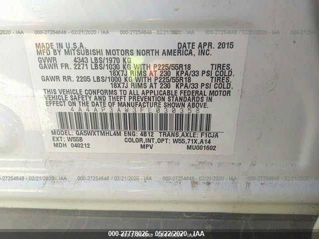 2015 MITSUBISHI OUTLANDER SPORT 4A4AP3AW3FE030358 Photo 8
