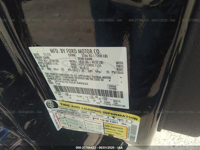 2013 FORD F-150 XL/XLT/FX4/LARIAT VIN: 1FTFW1ET6DFA89223