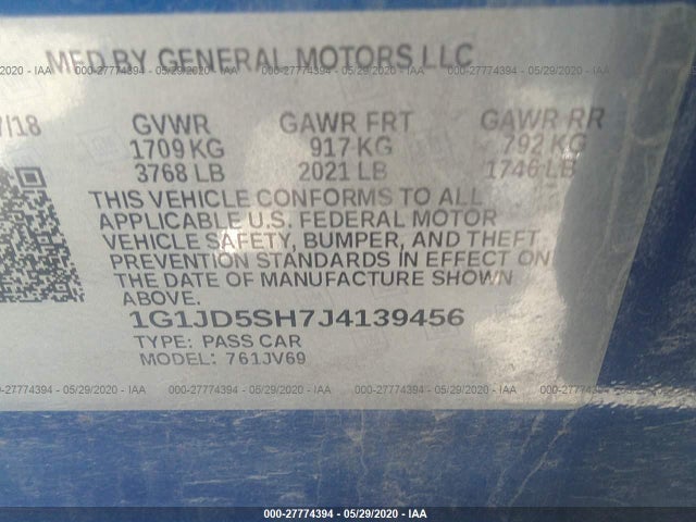Chevrolet SONIC LT 2018 1G1JD5SH7J4139456 Image 9