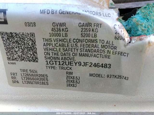 2018 GMC Sierra 2500HD, VIN: 1GT12UEY9JF246483