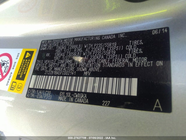 2015 Lexus RX, VIN: 2T2ZB1BA5FC002141