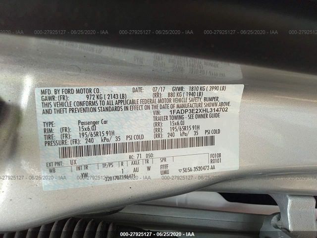 1FADP3E2XHL314702 Ford FOCUS S