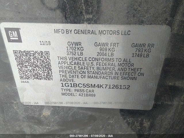 Chevrolet CRUZE LS 2019 1G1BC5SM4K7126152 Image 10