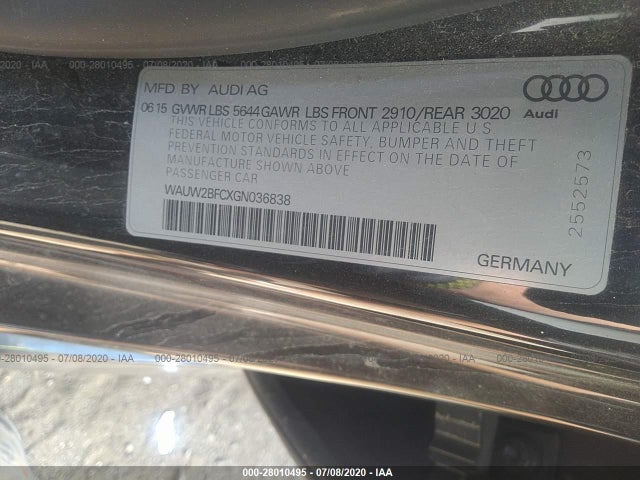2016 Audi S7, VIN: WAUW2BFCXGN036838