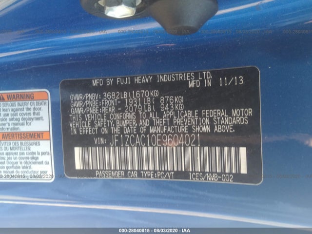 2014 Subaru BRZ, VIN: JF1ZCAC10E9604021