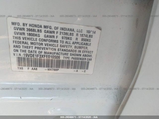 19VDE1F3XFE010506 Acura ILX