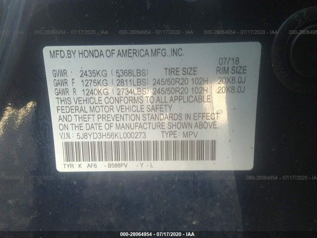 5J8YD3H56KL000273 Acura Mdx W/technology Pkg