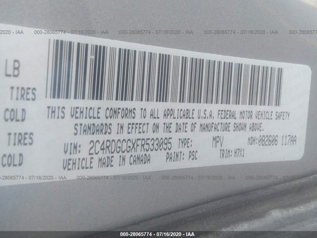 Dodge Grand Caravan Sxt 2015 2C4RDGCGXFR533095 Image 9