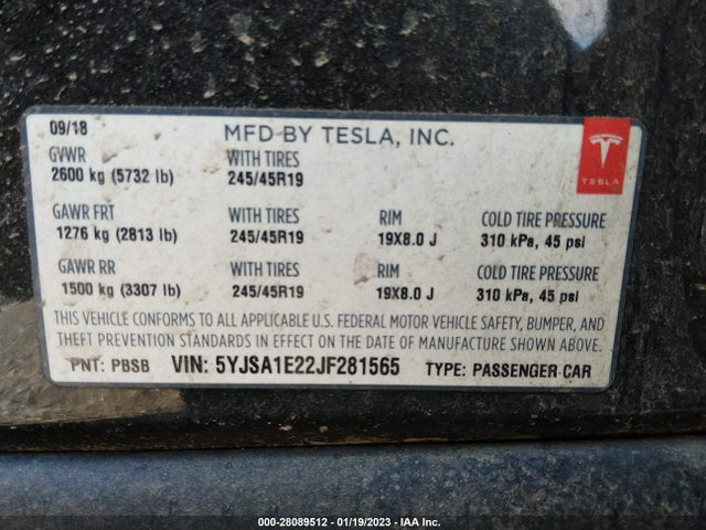 Tesla MODEL S 2018 5YJSA1E22JF281565 Image 10