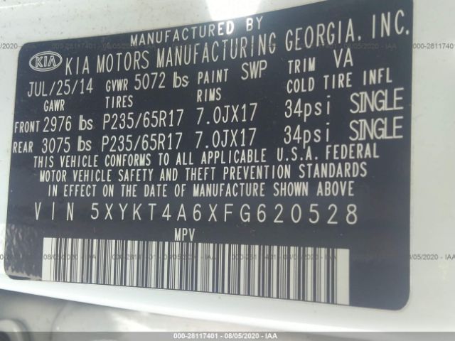 5XYKT4A6XFG620528 KIA SORENTO LX