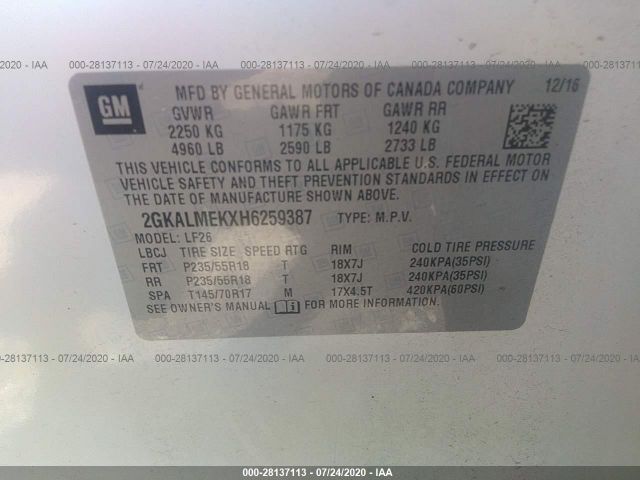 2GKALMEKXH6259387 GMC Terrain Sle