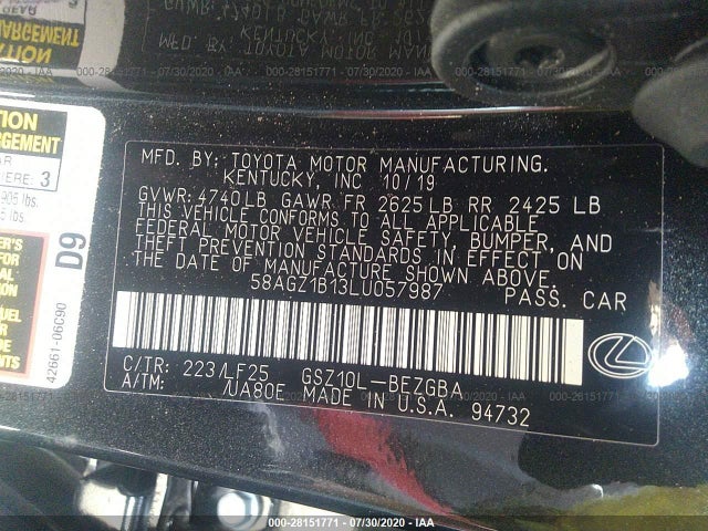 2020 Lexus ES — photo 9 of 11 | VIN 58AGZ1B13LU057987