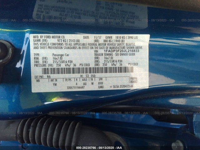 2018 Ford Focus, VIN: 1FADP3F20JL216833
