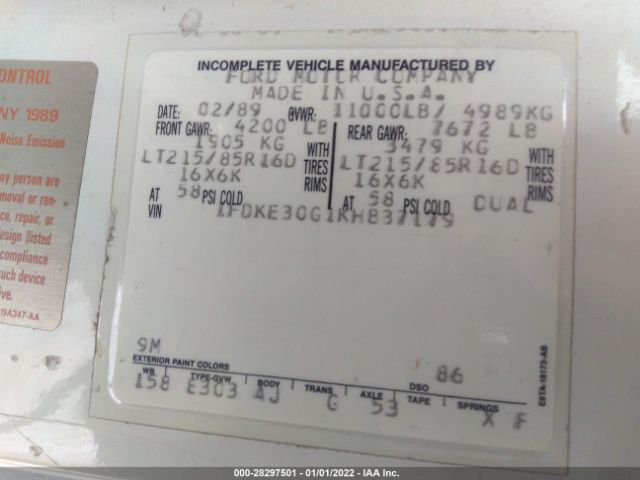 1989 FORD ECONOLINE 1FDKE30G1KHB37179 Photo 8