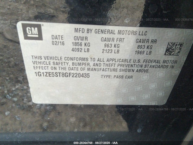 Chevrolet MALIBU 1LT 2016 1G1ZE5ST8GF220435 Image 9