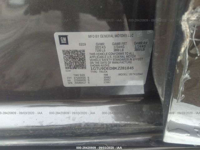 1GTU9DED8KZ281845 GMC Sierra 1500 Slt