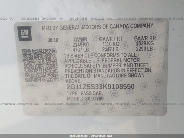 Chevrolet IMPALA LT 2019 2G11Z5S33K9108550 Image 9