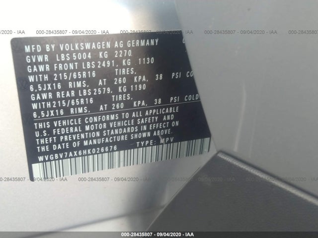 WVGBV7AX6HK026676 Volkswagen Tiguan 2.0t/2.0t S