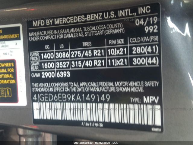 2019 Mercedes-Benz GLE-Class - 4JGED6EB9KA149149