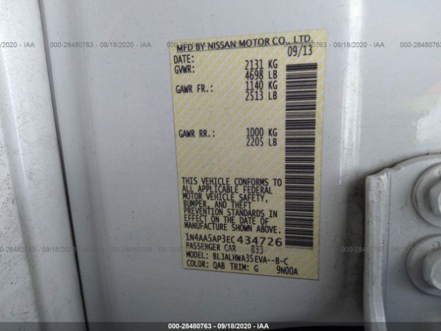 1N4AA5AP3EC434726 Nissan Maxima 3.5 Sv W/premium Pkg
