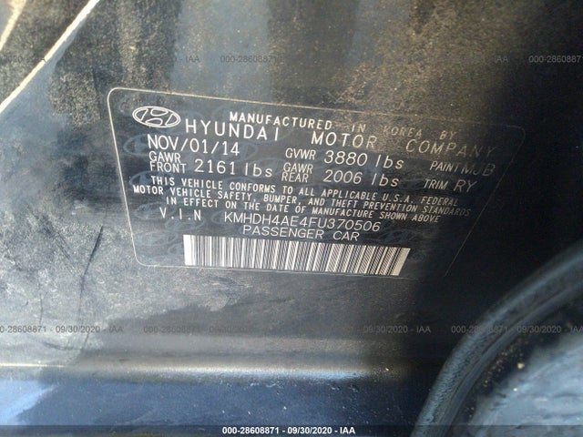 Hyundai Elantra Limited 2015 KMHDH4AE4FU370506 Image 9