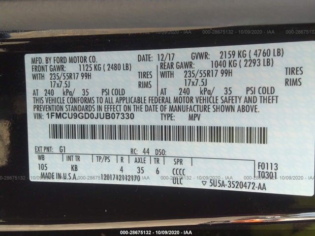 Ford Escape 2017 -auction- 8