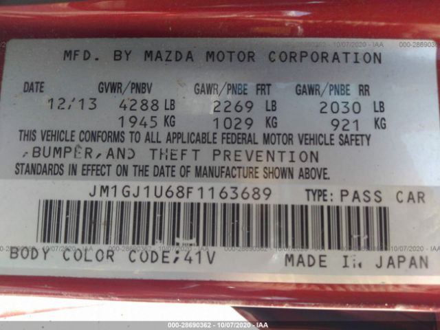 JM1GJ1U68F1163689 Mazda Mazda6 I Sport