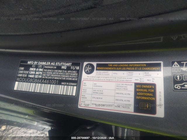 Auction sale of the 2019 MERCEDES BENZ S CLASS , vin: WDDUG8GB6KA461001, lot number: 28700697