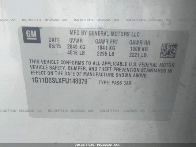 2015 CHEVROLET MALIBU 1G11D5SLXFU148079 Photo 8