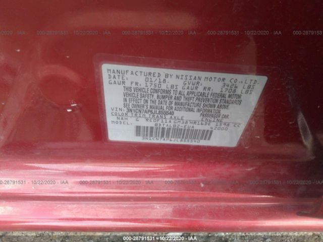 3N1CN7AP6JL855540 Nissan Versa Sedan Sv