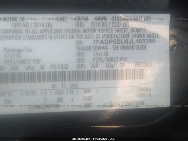 2018 Ford C-Max, VIN: 1FADP5DU8JL103390