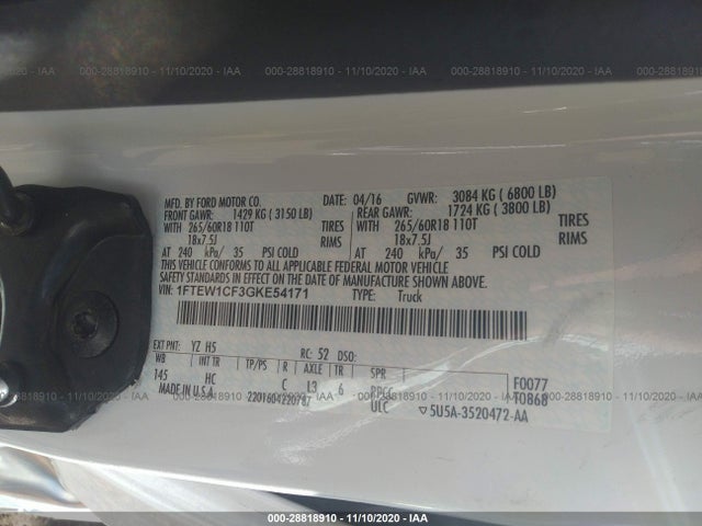 Ford F-150 Xl/lariat 2016 1FTEW1CF3GKE54171 Image 9
