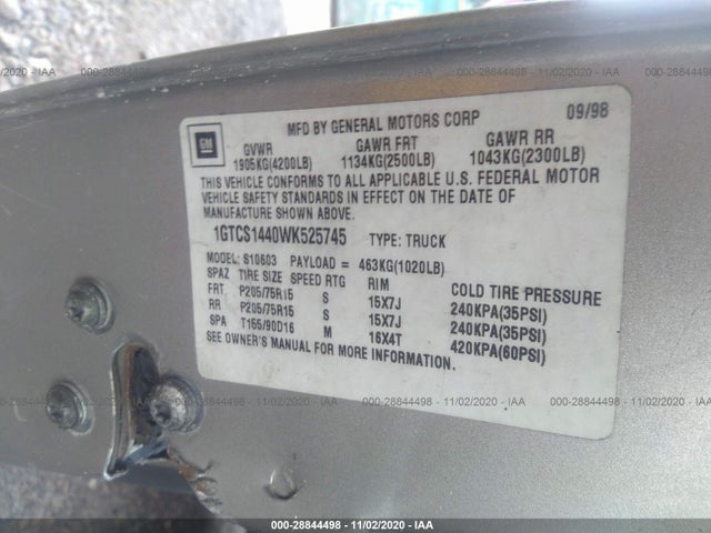 GMC Sonoma Sls 1998 1GTCS1440WK525745 Image 11