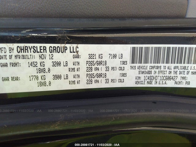 Продажа на аукционе авто 2013 Dodge Durango Crew, vin: 1C4SDHDT1DC606427, номер лота: 28861721