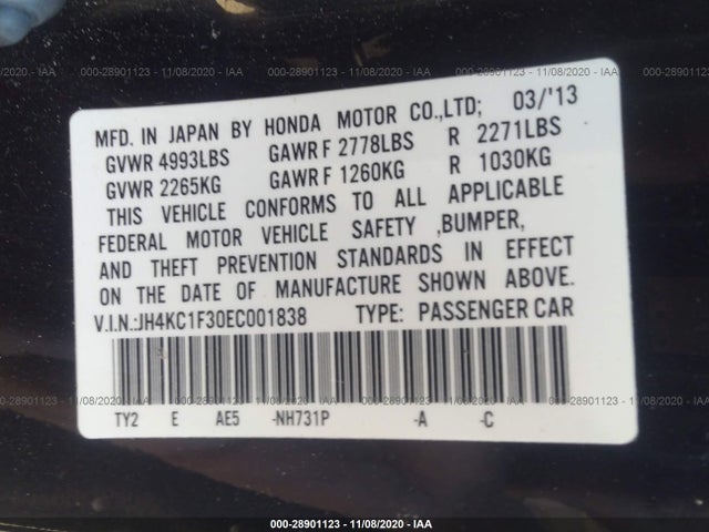 2014 Acura RLX, VIN: JH4KC1F30EC001838
