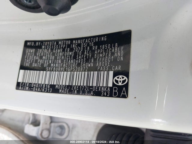 Toyota COROLLA LE 2016 5YFBURHE1GP520872 Image 9