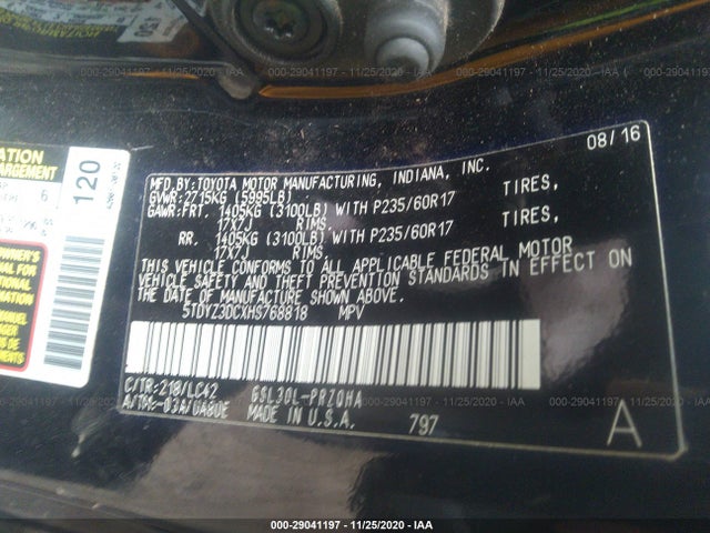 Продажа на аукционе авто 2017 Toyota Sienna Xle Auto Access, vin: 5TDYZ3DCXHS768818, номер лота: 29041197