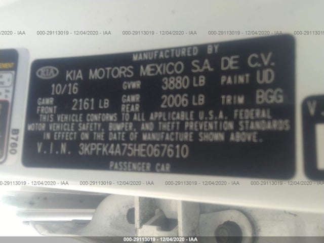 Продажа на аукционе авто 2017 Kia Forte Lx, vin: 3KPFK4A75HE067610, номер лота: 29113019