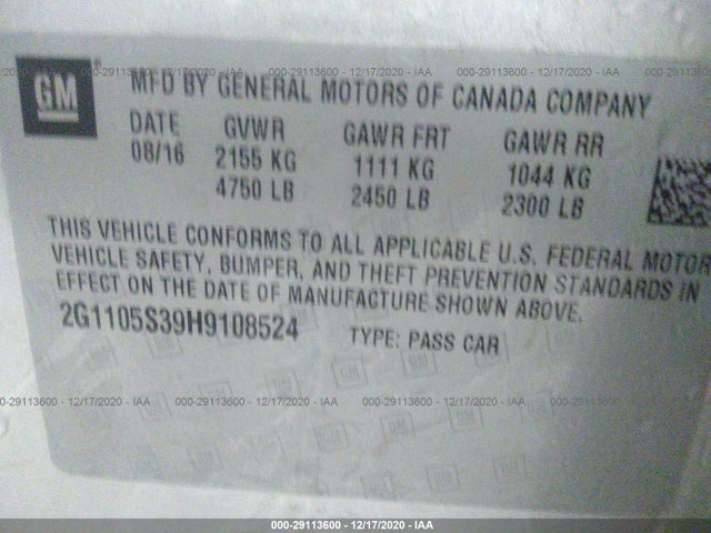 2017 CHEVROLET IMPALA LT VIN: 2G1105S39H9108524