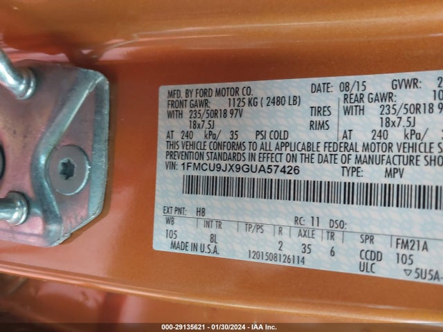 Ford Escape Titanium 2016 1FMCU9JX9GUA57426 Image 9