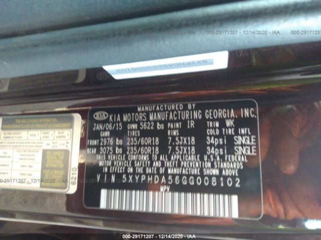 5XYPHDA56GG008102 KIA SORENTO EX